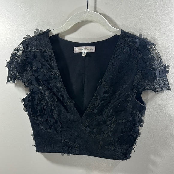 Dress The Population Black Lace Two Piece Lace Crop Top & Midi Skirt Size Small - Picture 8 of 16